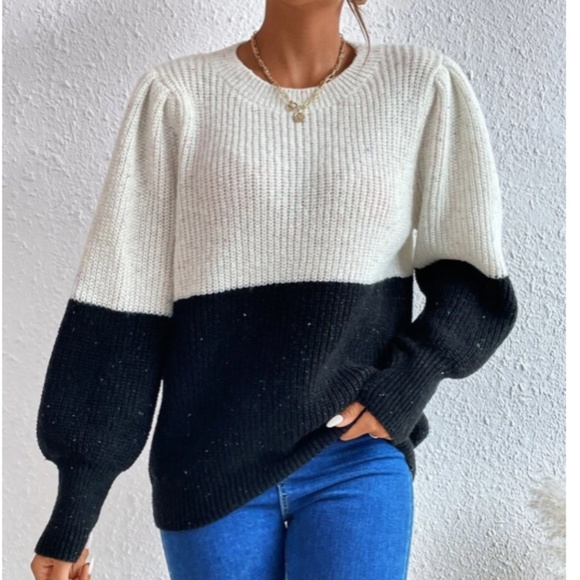 Two tone puff sleeve sweater - Picture 3 of 6
